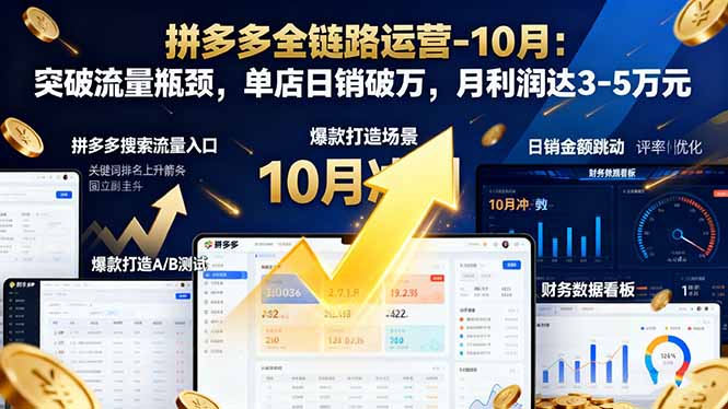 拼多多全链路运营-10月:突破流量瓶颈,单店日销破万,月利润达3-5万元-摇钱树