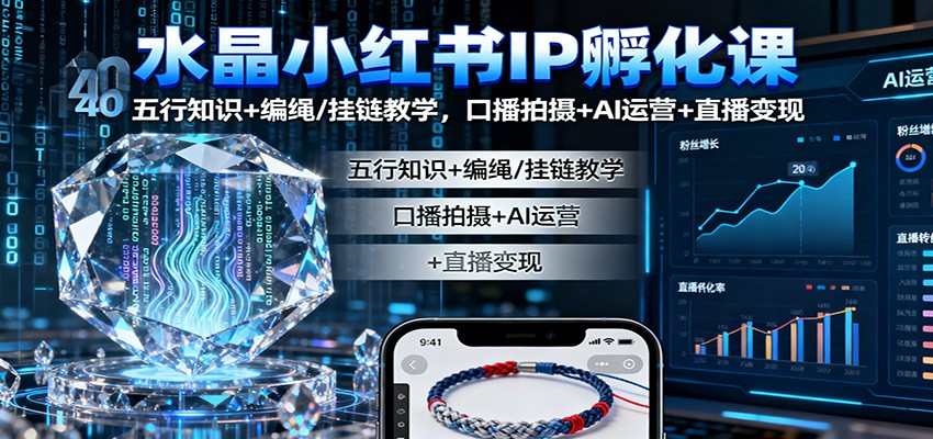 水晶小红书IP孵化课:五行知识+编绳/挂链教学,口播拍摄+AI运营+直播变现-摇钱树